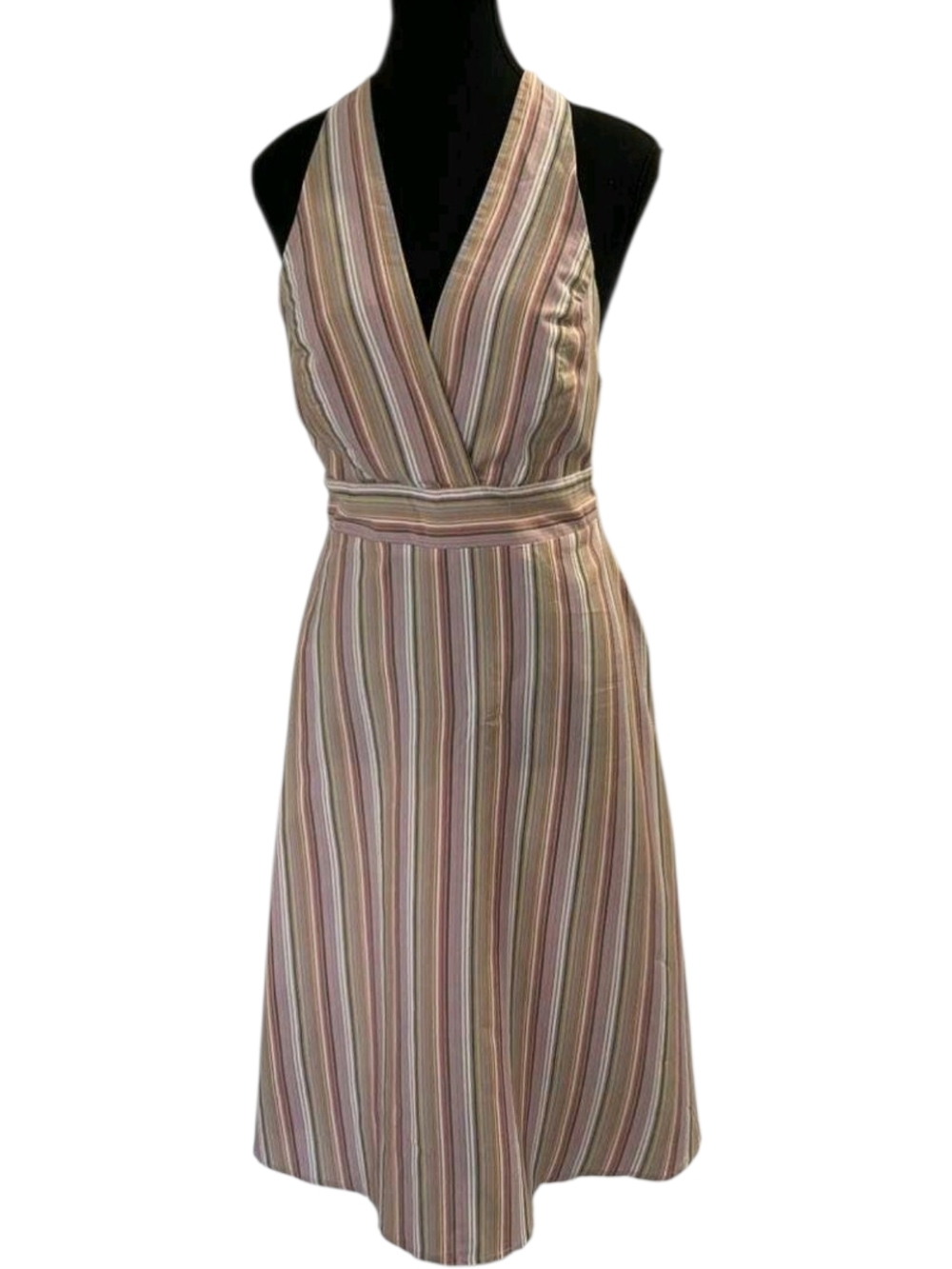 Gypsies & Moondust Halter Striped Midi Dress in Pink, Green, Cream